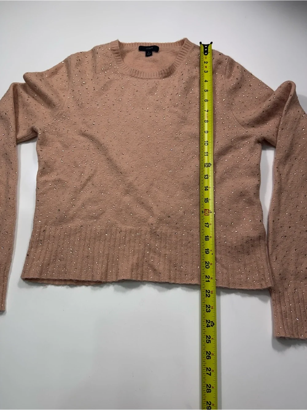 J. Crew Merino Wool Blend Peach Scoop-Neck Sweater with Subtle Sparkle